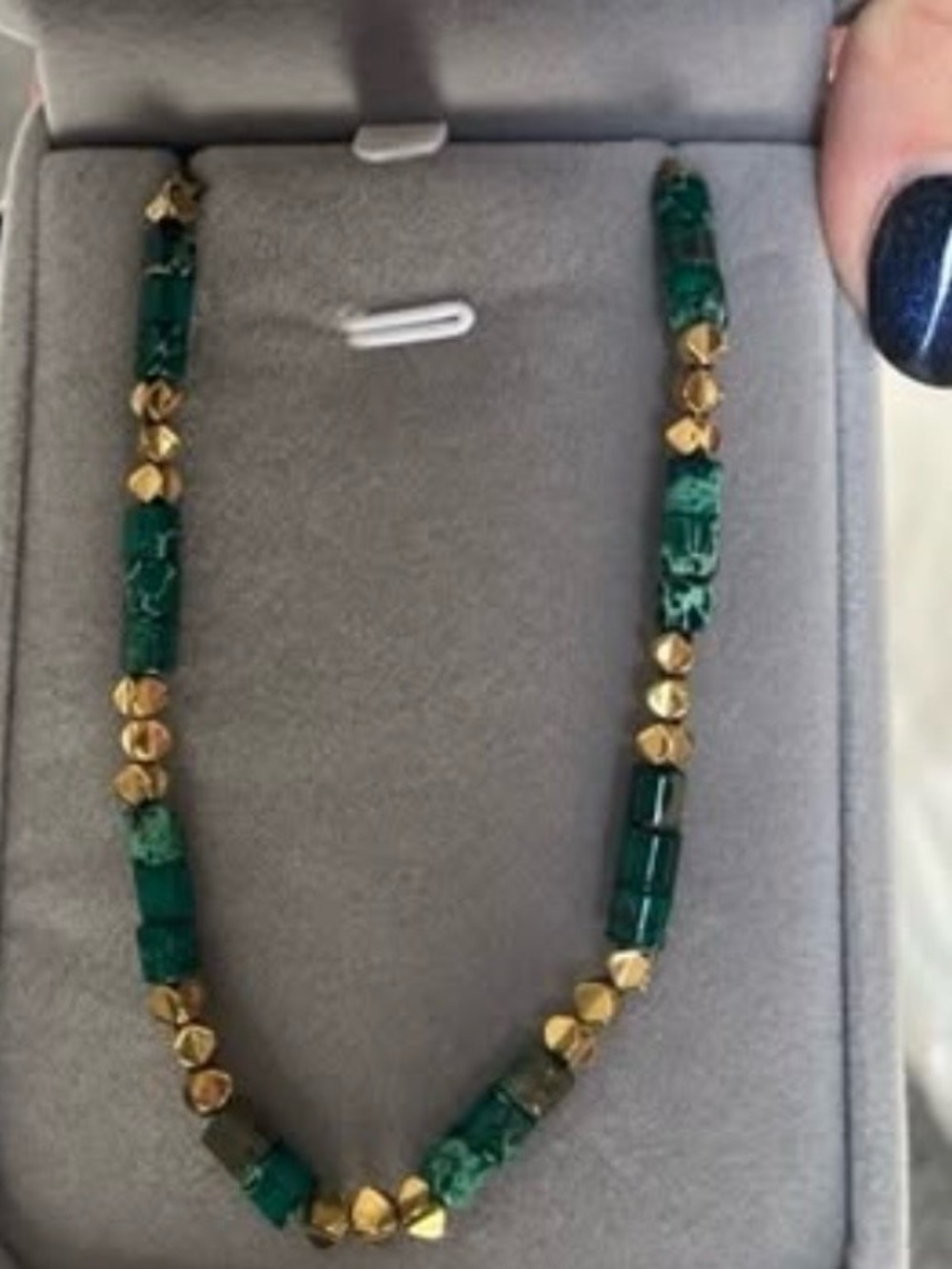 Green Bead Necklace with Gold Accent Stainless Steel #40 - Picture 5 of 5